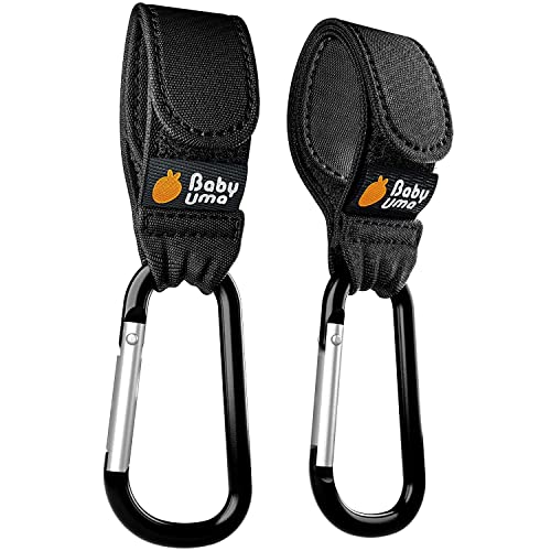Baby Uma Baby Stroller Hooks for Bags - 2-Pack of Stroller Clips for Diaper Bag, Carry 11 lbs per Stroller Carabiner Clip, Adjustable Stroller Straps, Stroller Bag Hook, Universal Stroller Accessories