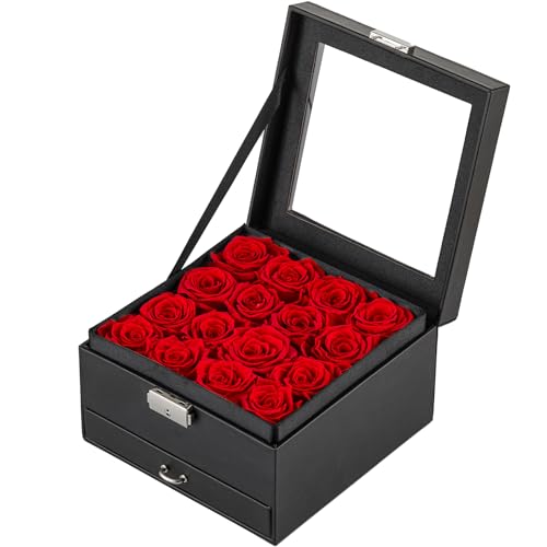 puto 16-Piece Forever Flowers for Delivery Prime for Mom Wife Grandma Preserved Roses That Last A Year Valentines Day Mothers Day Anniversary Birthday (Red)