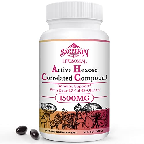 SZCZEKIN 1500mg Liposomal Active Hexose Correlated Supplement,120 Soft Gels Beta-Glucans with Natural Mushroom Extract, Immune System, Liver Function, Maintain T-Cell & Killer Cell Activity