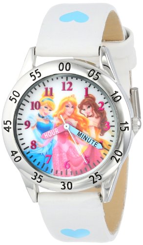 Accutime Disney Princess Girls White Kid's Watch - Time Teacher Timepiece Belle, Aurora and Rapunzel (Model: PN1172AZ)