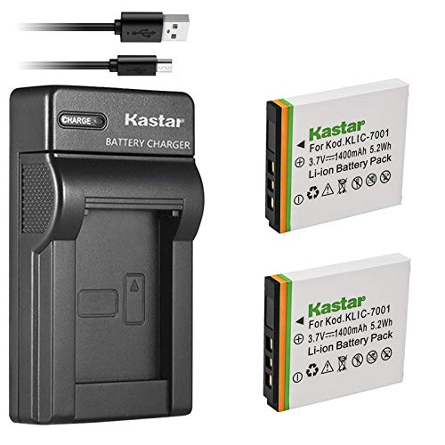 Kastar Battery (X2) & Slim USB Charger for Kodak KLIC-7001 and Kodak EasyShare M320, M340, M341, M753 Zoom, M763, M853 Zoom, M863, M893 is, M1063, M1073 is, V550, V570, V610, V705, V750 Cameras