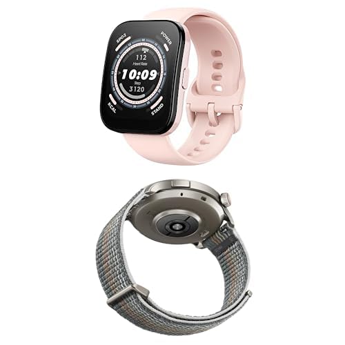 Bundle of Amazfit Bip 5 Smartwatch (Pink) + 22mm Nylon Replacement Band (Grey)