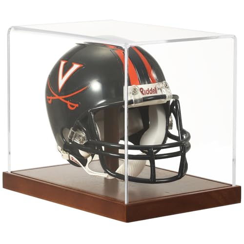 JupDec Mini Helmet Display Case, Acrylic Clear 1/2 Football Baseball Helmet Showcase, UV Protection Souvenirs and Collectibles Box with Solid Wood Base & Riser, Ideal Gift for Sports Enthusiast