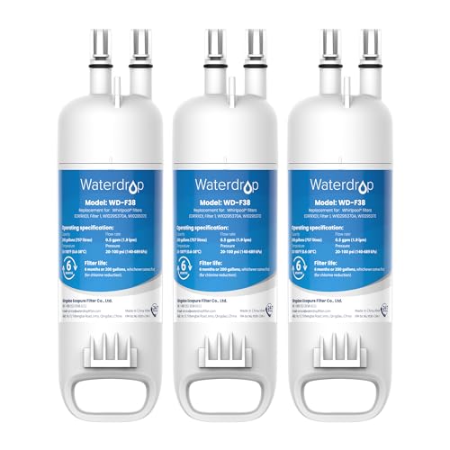 Waterdrop W10295370A Replacement for Everydrop Filter 1, EDR1RXD1, EDR1RXD1B, P8RFWB2L, P4RFWB, Kenmore 46-9081, 46-9930, WD-F38 Refrigerator Water Filter, 3 Filters