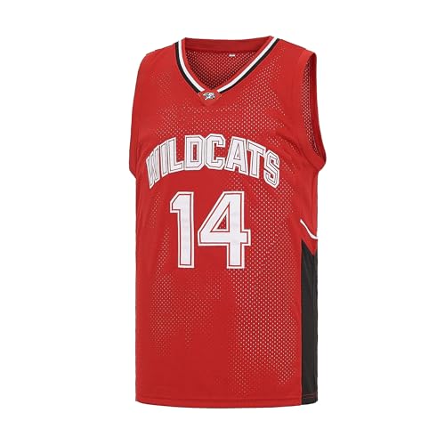 Wildcats Basketball Jersey for Men 14 Troy Bolton High School Costume (14 Red, Medium)