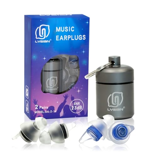 LYSIAN High Fidelity Concert Ear Plugs for Music- 2 Pairs Musicians Earplugs for Noise Cancelling, Concert Festivals, Drummers, DJS, Raves, Games -23dB