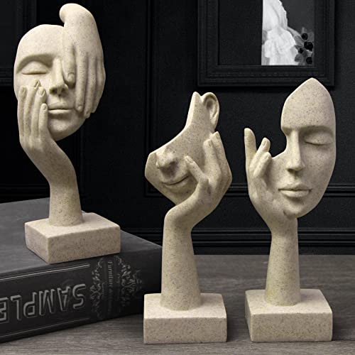 prosfalt 3 Pcs Thinker Statue,Modern Home Resin Sculptures,Collectible Figurines for Home Office Bookshelf Desktop Decor(Sandstone)