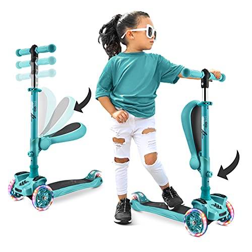 Hurtle 11 Wheeled Scooter for Kids - Stand & Cruise Child/Toddlers Toy Folding Kick Scooters w/Adjustable Height, Anti-Slip Deck, Flashing Wheel Lights, for Boys/Girls 2-12 Year Old - Hurtle