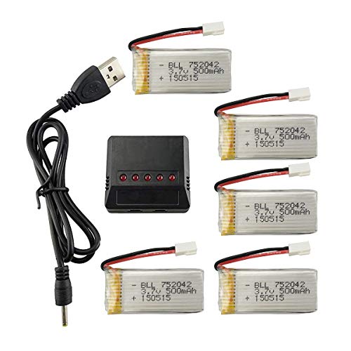 5PCS 3.7V 500mAh 25C Li Battery with 5 in 1 Charger for JJRC H31 H37 H6D Hubsan X4 FPV H107C H107D H107L H107P H108 JXD392 JXD388 JXD385 UDI U816A SYMA X5C X5SW HS170 HS170C Drone Accessory