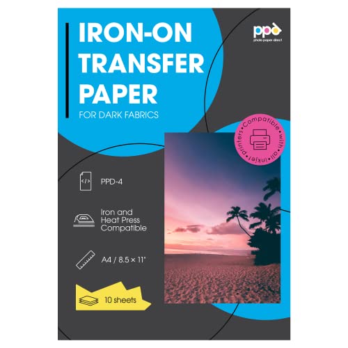 PPD Inkjet PREMIUM Iron-On Dark T Shirt Transfers Paper LTR 8.5x11' pack of 10 Sheets (PPD004-10)