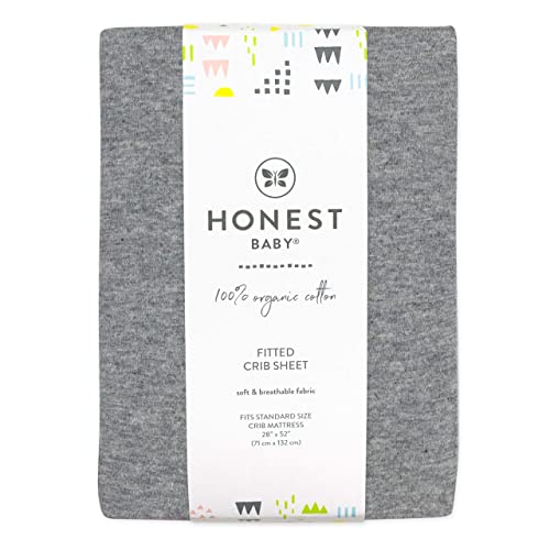 HonestBaby Fitted Crib Sheets Fits Standard Mattress Bassinet, Mini Prints 100% Organic Cotton Baby Boys, Girls, Unisex, Heather Gray Fitted Crib Sheet, One Size