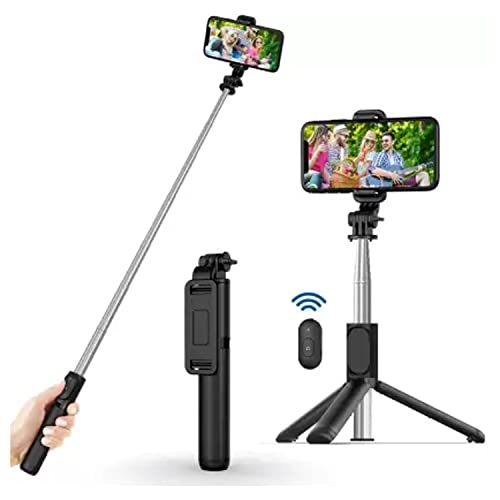 Selfie Stick, Extendable Selfie Stick Tripod with Wireless Remote and Tripod Stand, Portable, Lightweight, Compatible with iPhone 14 13 12 Pro Xs Max Xr X 8Plus 7, Samsung Smartphone and More Black