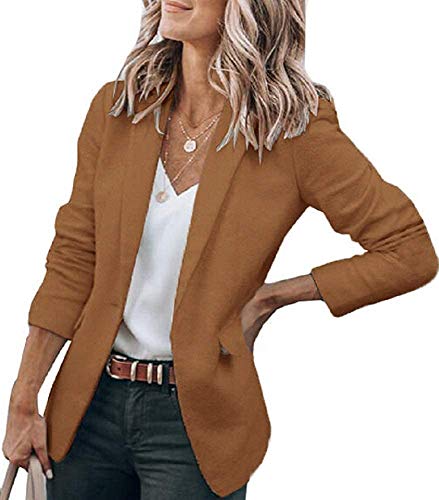 Cicy Bell Womens Casual Blazers Open Front Long Sleeve Work Office Jackets Blazer(Brown,Medium)