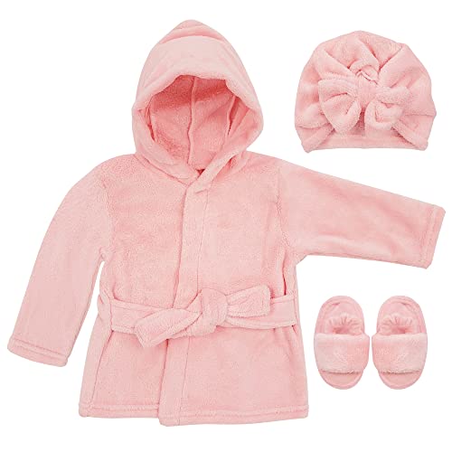 Rising Star Baby Robe Girl, Pink Baby Bathrobe Towel, Slippers & Cap - Bath Robe Spa Set - Best Baby Shower for Girls