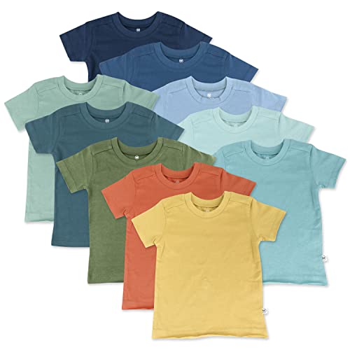 HonestBaby Multipack Short Sleeve T-Shirt Tee 100% Organic Cotton Infant Baby, Toddler, Little Kids Boys, Girls, Unisex, 10-Pack Rainbow Gems Blues