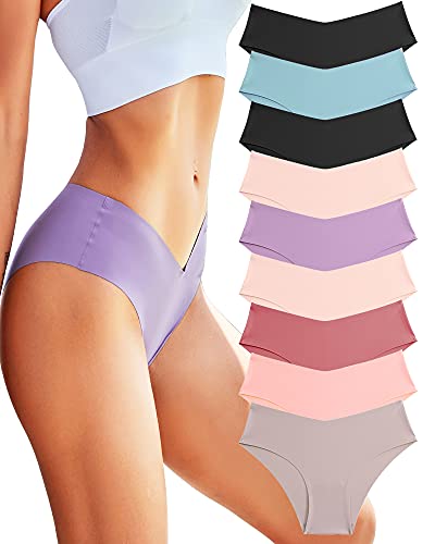 ROSYCORAL Women’s Seamless Bikini Panties Soft Stretch Invisibles Briefs No Show Hipster Underwear cheeky 9 pack XS-L (L)