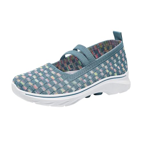 Women's Mesh Slip On Walking Sneakers Fashion Breathable Arch Support Comfort Lightweight Walking Sneakers Hands Free Slip Shoes 06_Blue, 8.5