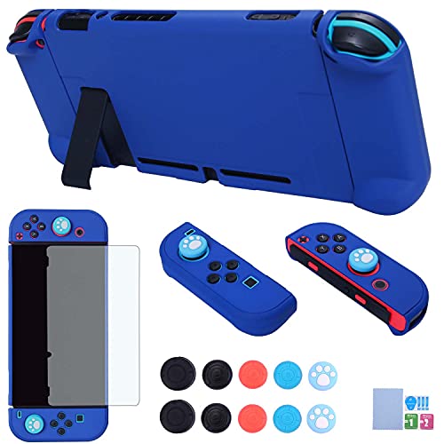 Dockable Case for Nintendo Switch - COMCOOL 3 in 1 Protective Cover Case for Nintendo Switch and Joy-Con Controller with Screen Protector and Thumb grips - Dark Blue