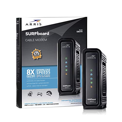 ARRIS SURFboard (8x4) DOCSIS 3.0 Cable Modem, approved for Cox, Spectrum, Xfinity & more (SB6141 Black) (Renewed)