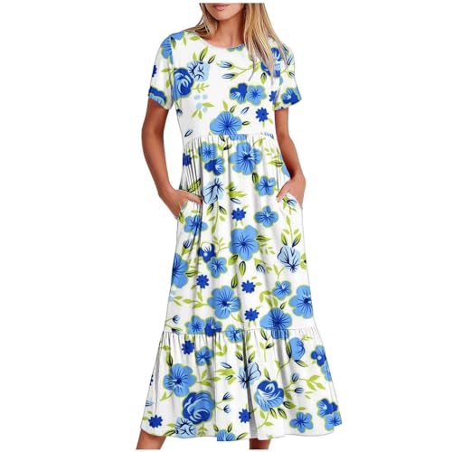 Deals Todays Deals Formal Dresses for Women Women's Summer Dresses 2024 Trendy Floral Boho Dress Short Sleeve Crewneck Dresses Loose A-Line Flowy Maxi Dresses Summer Dresses for Women 2024