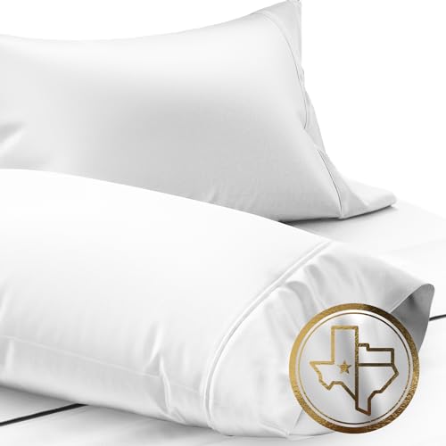 TEXAS LINEN CO. Luxury Egyptian Cotton King White Pillow Cases Set of 2-1000 Thread Count Pillowcases for Sleeping, Silky Soft, Cooling Pillow Cover, Extra Long Staple Hotel Quality Pillow Cases
