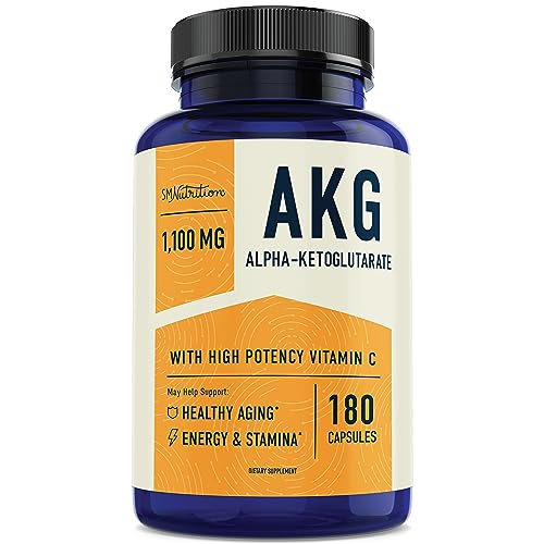 SMNutrition AKG Supplement | 1,100MG Per Serving | 180 Capsules | Alpha Ketoglutarate with Calcium + Vitamin C | for Healthy Aging, Longevity, Energy, and Focus | Vegan, Gluten-Free, Non-GMO