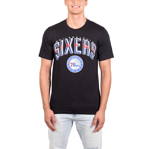 Ultra Game -NBA Philadelphia 76ers Mens Arched Plexi Short Sleeve Tee Shirt, Black, Large