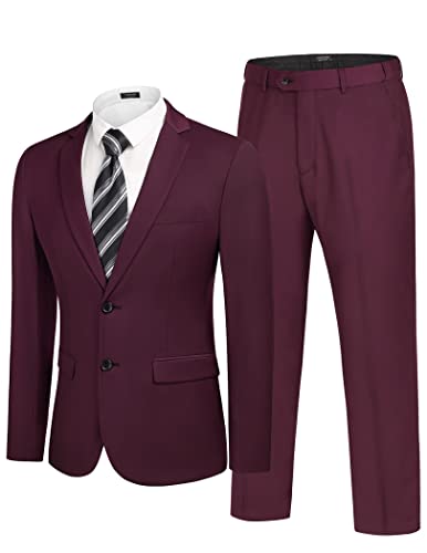 COOFANDY Men's 2 Piece Suits Slim Fit 2 Button Dress Suits Tuxedo Jacket Blazer Suit for Wedding Dinner Prom Wine Red