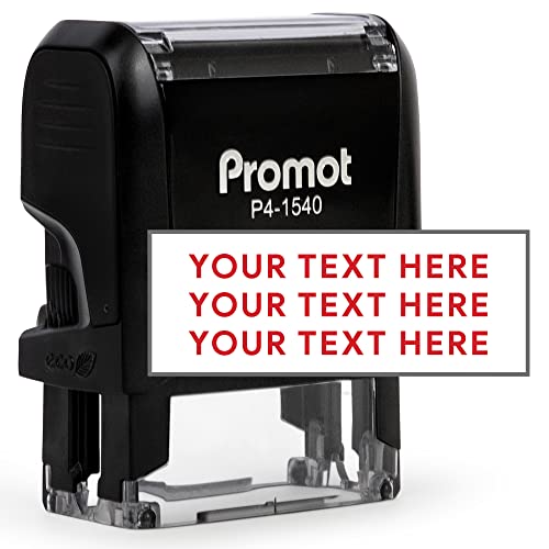 Promot Custom Stamp Up to 3 Lines of Personalized Text - Choose Font, Color, Pad, Self-Inking Stamp for Return & Mailing Address, Office Stamps, Ink Stamps - Small