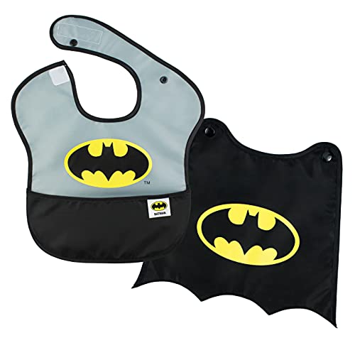 Bumkins Bib for Girl or Boy, Baby and Toddler for 6-24 Months, Essential Must Have for Eating, Feeding, Baby Led Weaning, Mess Saving Waterproof Soft Fabric, SuperBib with Cape, Batman DC Comics