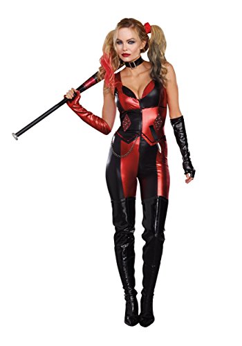 Dreamgirl Women's Sexy Harley Quinn Costume, Harlequin Blaster Halloween Costume, Black/Red, Small