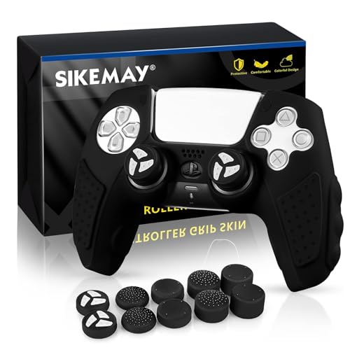 SIKEMAY PS5 Controller Cover Skin Case, Directly Applicable for PS5 Charger, Anti-Slip Sweatproof Silicone Protective for Playstation 5 Dualsense Controller with Thumb Grips Caps x 10 (Black)