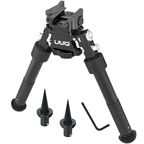 UUQ 6’- 9’Tactical Rifle Adjustable Bipod, CNC Quick Detach Lever for Picatinny Rail Mount(360 Degree Swivel), for Hunting Shooting and Outdoors, w/Spike Feet (Black)