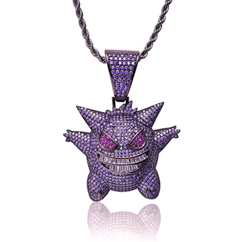 SMANXEY Gengar Purple Cubic Zirconia Hip Hop Pendant Necklace for Fans Classic Collection