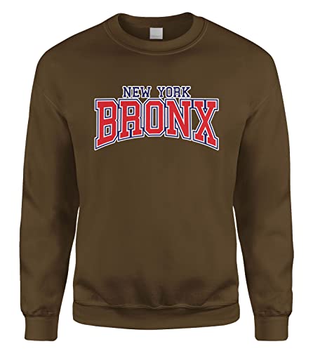 Cybertela NYC New York City NY Bronx Crewneck Sweatshirt (Brown, Medium)