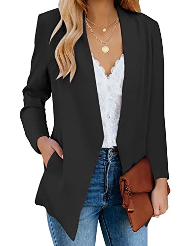 luvamia Women's Casual Long Sleeve Lapel Button Slim Work Office Blazer Jacket Black Jacket Women Black Size Medium Size 8 Size 10