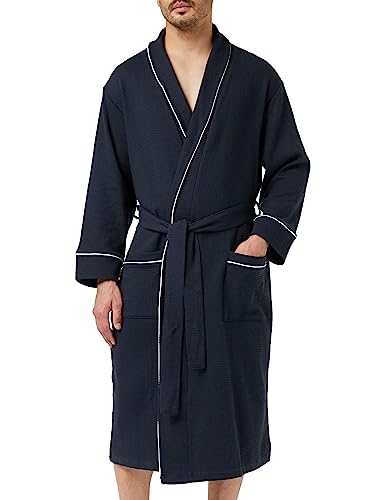 Amazon Essentials Men's Lightweight Waffle Robe (Available in Big & Tall), Navy, Medium-Large