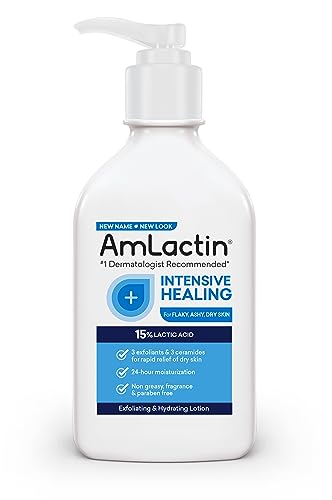 AmLactin Intensive Healing Body Lotion for Dry Skin – 7.9 oz Pump Bottle – 2-in-1 Exfoliator and Moisturizer with Ceramides and 15% Lactic Acid for 24-Hour Relief from Dry Skin