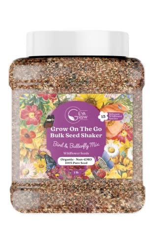 Bulk Wildflower Seed - Bird & Butterfly Garden Seed Mix | Bulk 300,000+ Annual & Perennial Flower Seeds for Planting - Attracts Hummingbirds & Butterfly | No Messy Bags or Packets | Bulk 1 Pound Jar