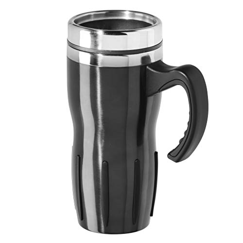 Oggi Multigrip Stainless Steel Thermal Travel Mug - Black, 16oz, with slide open lid for hot and cold beverages.