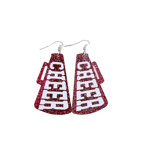 Colorful Acrylic Glitter CHEER Megaphone Dangling Earrings Handmade Lightweigt Resin Rugby Football Game Day Earrings Team Sports Statement for Women Girls Jewelry Gifts-A