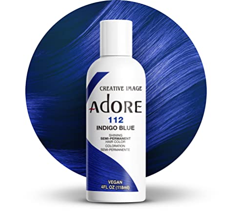 Adore Semi Permanent Hair Color - Vegan and Cruelty-Free Hair Dye - 4 Fl Oz - 112 Indigo Blue (Pack of 1)