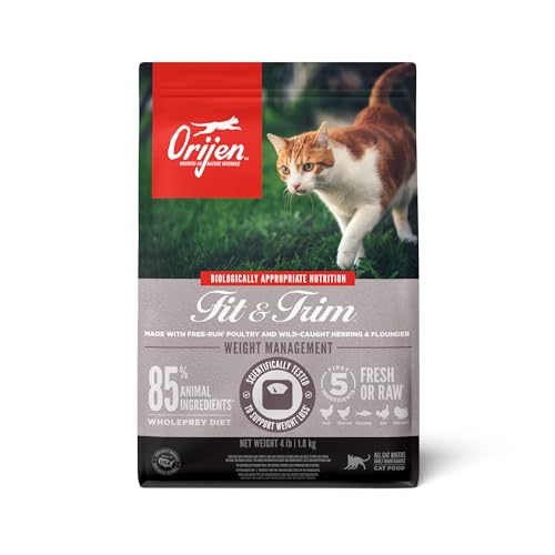 ORIJEN Fit and Trim Dry Cat Food, Grain Free Cat Food for Adult Cats, With WholePrey Ingredients, 4lb