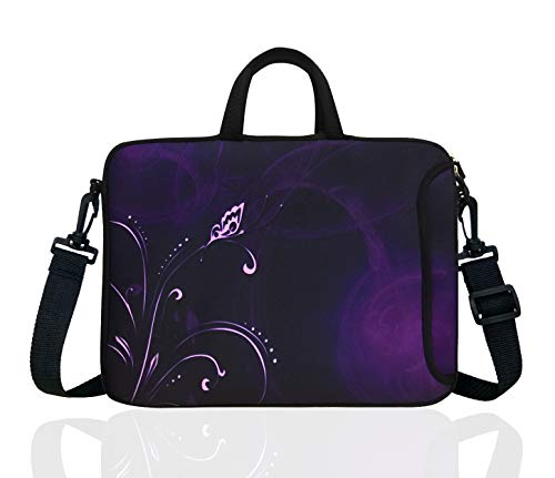 15-Inch to 15.6-Inch Neoprene Laptop Shoulder Messenger Bag Case Sleeve For 14 15 15.6' Inch Acer/Asus/Dell/Lenovo/Thinkpad/HP/Macbook Pro/Air (Purple Flower)