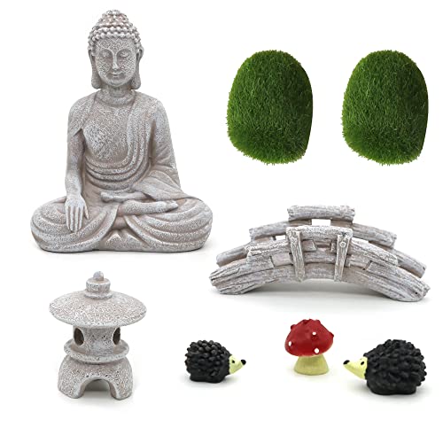 Meditation Buddha Zen Garden Accessories - Miniature Garden Decoration DIY Tabletop Rock Sand Garden Ornaments Micro Landscape Fairy Garden Terrarium Decor Zen Gifts Indoor Outdoor Decor