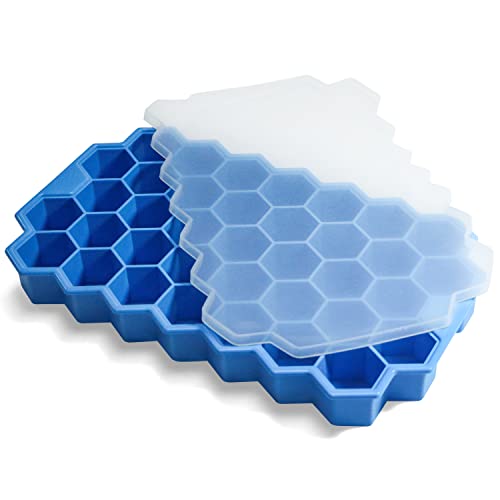 Ice Cube Trays for Freezer with Lid-37 Grid Silicone for Small Ice Cube Molds,Easy-Release Reusable in Organizer Bins or Ice Bucket for Cocktail bar or Iced Coffee Cup