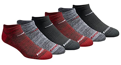 Saucony Men's Multi-Pack Mesh Ventilating Comfort Fit Performance No-Show Socks, Black Red Assorted (6 Pairs), Large