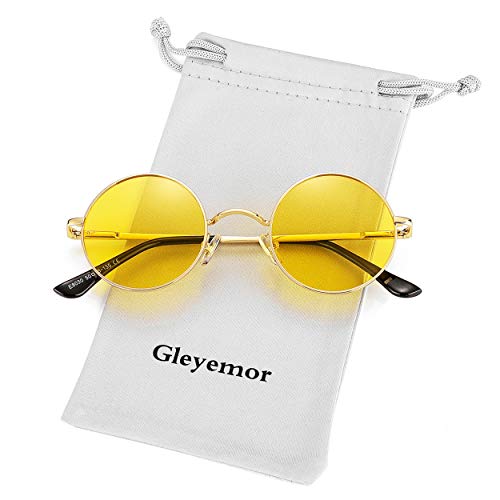 Gleyemor Polarized Round Sunglasses for Men Women Hippie Small Circle Glasses Red Yellow Lenses (Gold/Clear Yellow)