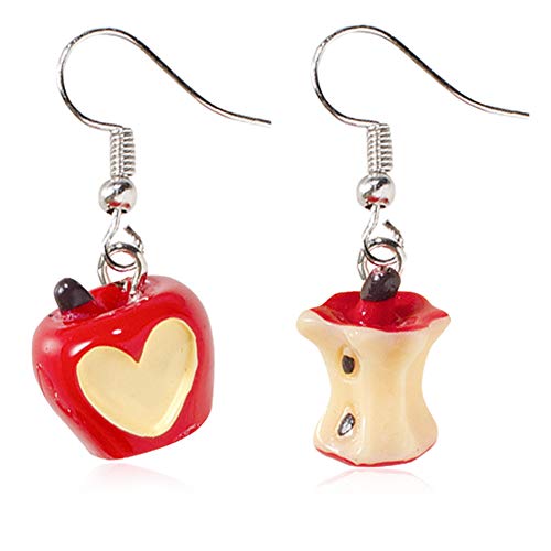 DAMLENG 3D Lifelike Red Apple Earrings Heart Half Apple Fruits Dangle Earrings for Women Girls Statement Jewelry (Red)