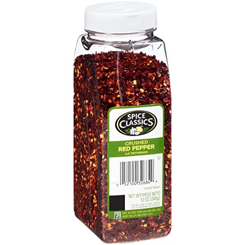 Spice Classics Crushed Red Pepper, 12 oz - One 12 Ounce Container of Dried and Crushed Red Chili Pepper Flakes Great for Pizza, Chowder, Seafood, and Pasta